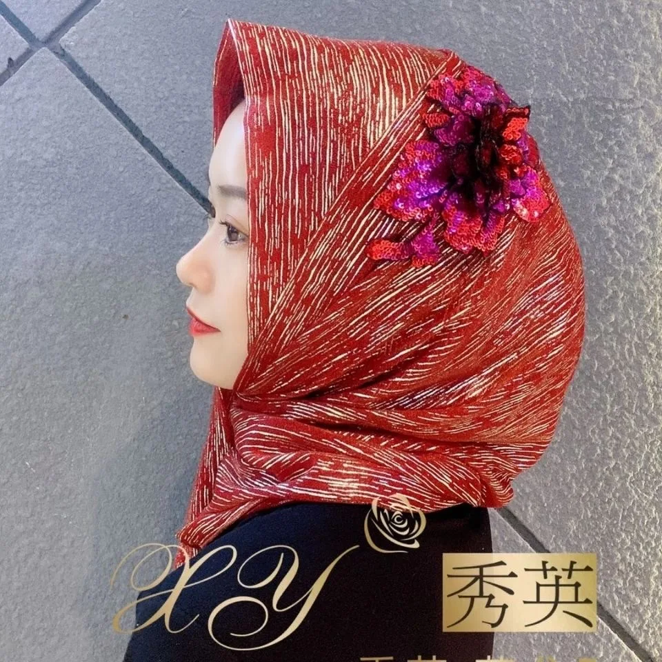 Мусульманских женщин длинные ready to wear со стразами и узором в цветочек хиджабы