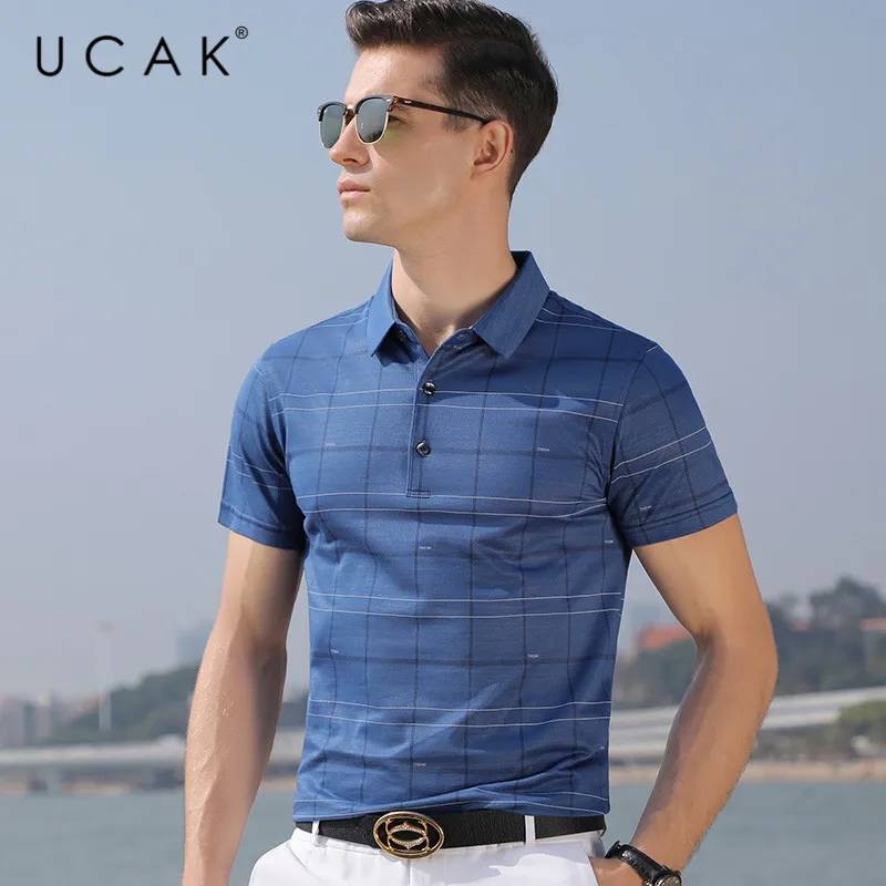 

UCAK Brand Men Tshirt Casual Fashion Clothing T-shirts 2020 Summer New Arrival Short T Shirt Streetwear Turn-down Collar U5124