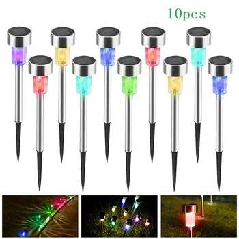 

10pcs solar garden light stainless steel lawn light outdoor lighting LED ground small tube solar light Street Light for Garden
