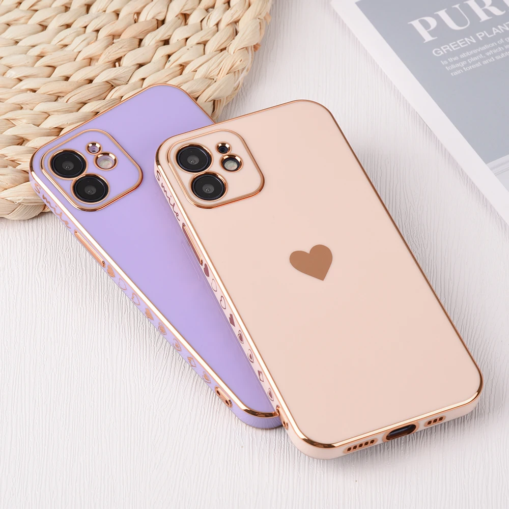 cell phone lanyard pouch Solid Plating Lens Protection Phone Case For iPhone 12 11 Pro Max X XR XS Max 7 8 6 6s Plus SE 3 2022 13 Pro Max Soft Cover Case waterproof phone bag