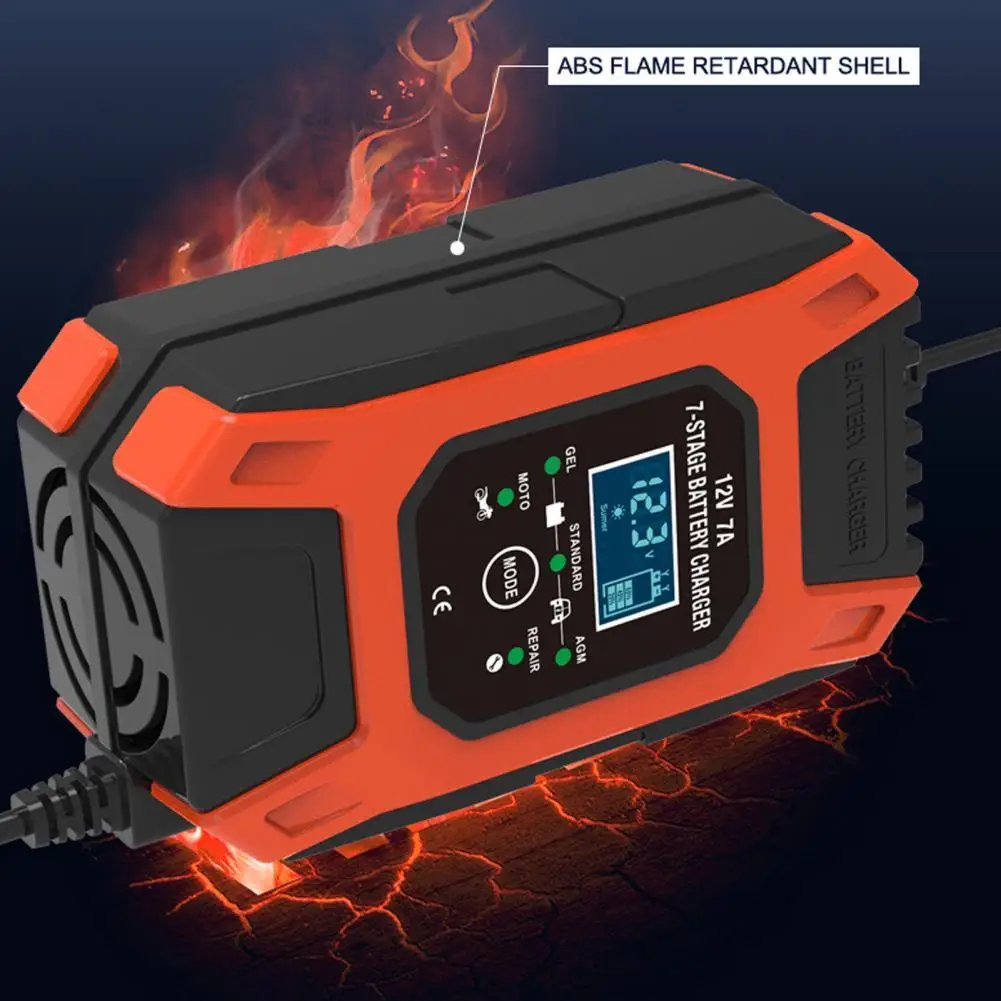 

Useful Battery Charger 7-stage Automatic Charging Safe Motorcycle Battery Charger Charging Tools Pulse Repair Charger