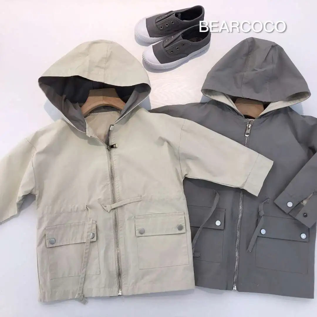 Boys'mid-and-Long-стильная ветровка, куртка новая весенняя однотонная Детская куртка, качественная круглая ветровка с капюшоном