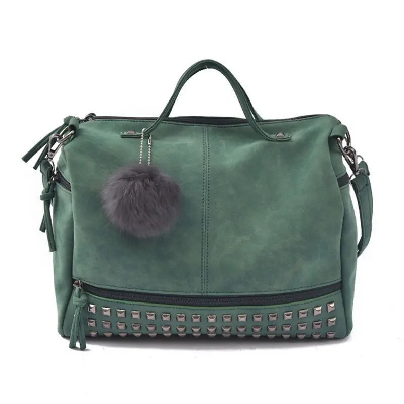 

Bag Women's 2019 Bag WOMEN'S Handbag Dull Polish Solid Color Versatile Furry Ball Rivet Shoulder Bag Wom