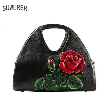 

SUWERER Women Genuine Leather Bags quality cowhide Embossing bag luxury handbags women bags designer bags famous brand women bag
