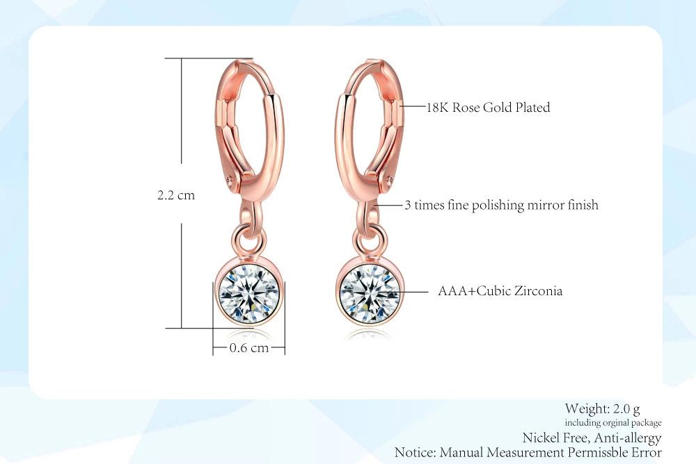 Drop Earring For Women Simple OL Pink Clear Cubic Zirconia Rose Gold Color Birthday Gift Fashion Jewelry E815 E816