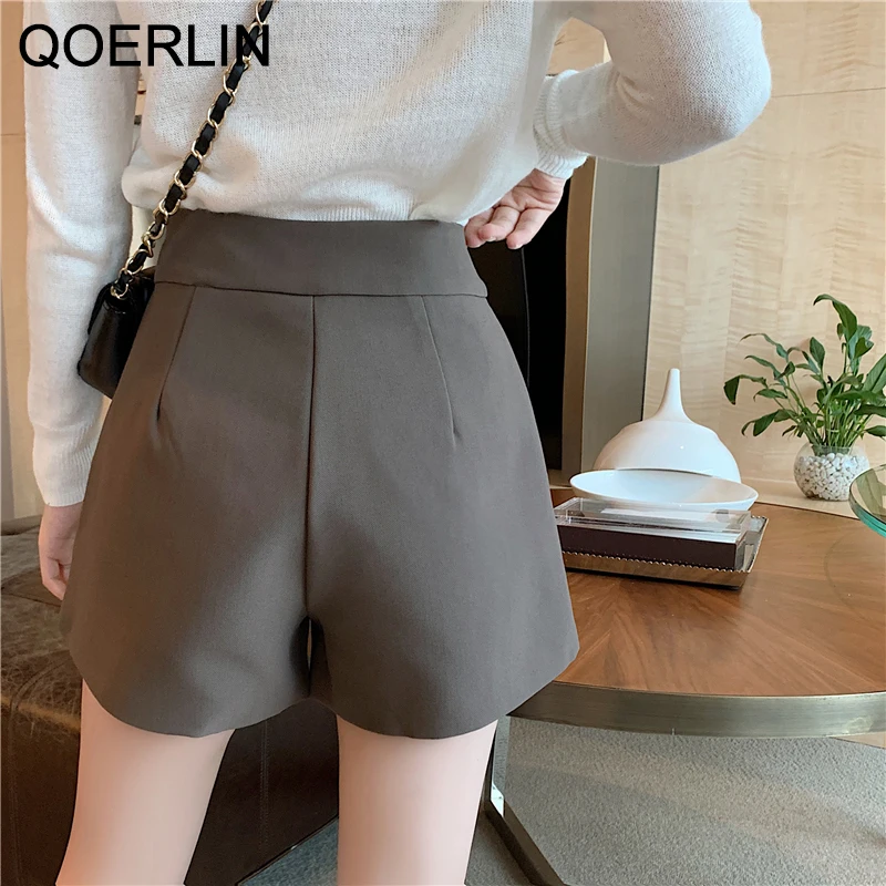 QOERLIN Spring New Loose Suit Pants for Women Wide Leg Pants Shorts Girl High Waist Women\'s Booty Shorts Black High Waist Pocket