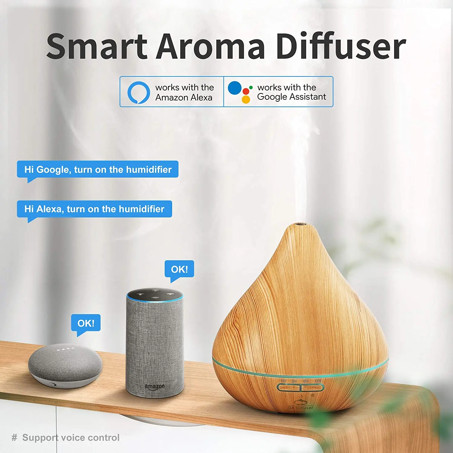 

GX.Diffuser Smart Aroma Humidifier 300ml Mist Maker App/Voice Control Essential Oil Diffuser Compatible with Alexa & Google