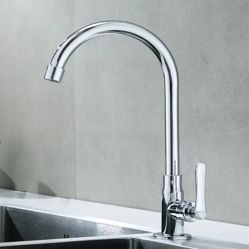 

304 Stainless Steel Single Cold Faucet Bright Surface Kitchen Washbasin Faucet Single Handle Plumbing Sink Vase Single Cold