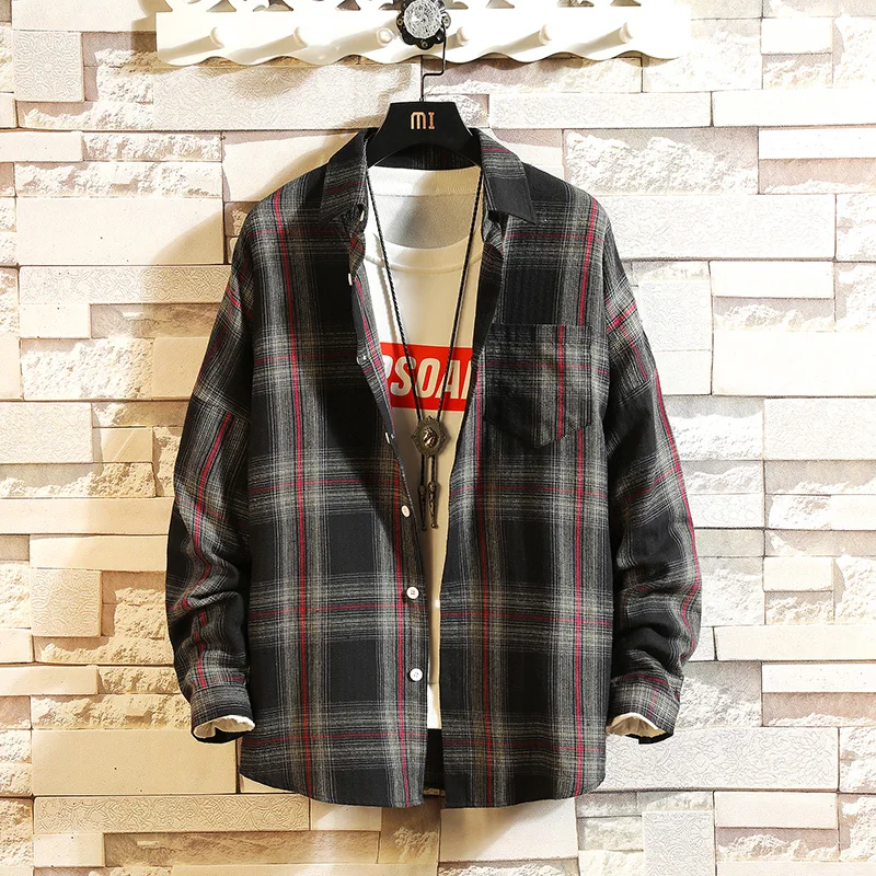 Plaid Men Casual Shirt Slim Fit Spring Flannel Red Check Shirts Long Sleeve Designer Homme Cotton Male Clothes AA50CS |