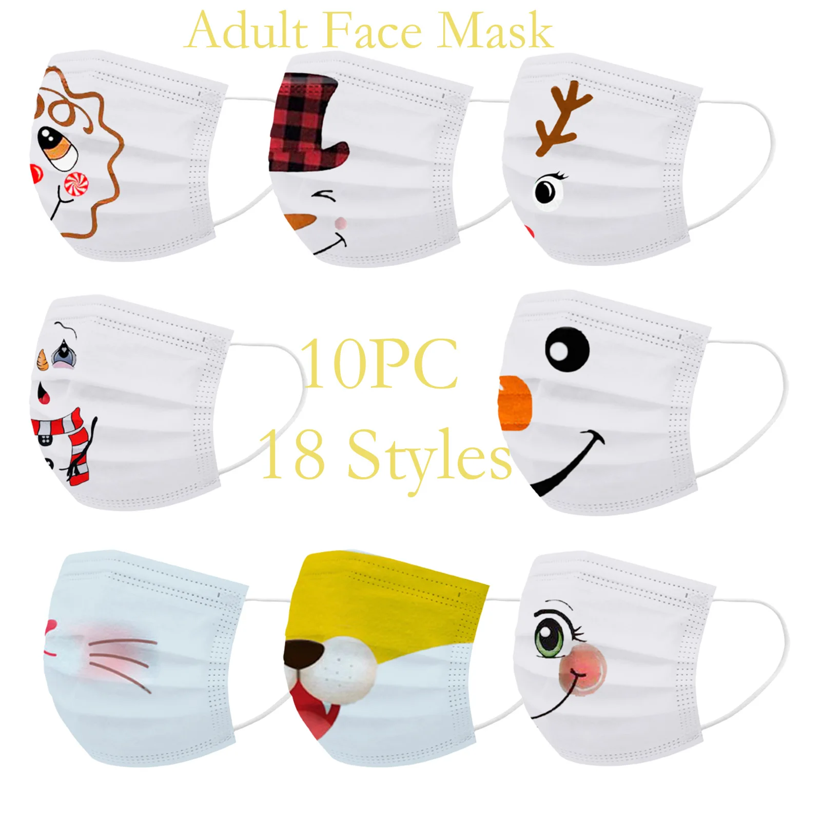 10pcs Adult Cartoon Printed Masks Маска 18 Styles Mouth-muffle Disposable Animal Funny Pattern Face Mask Facemask | Красота и