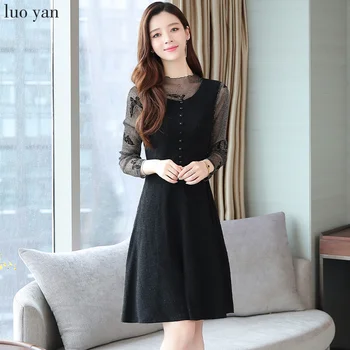 

2020 Vintage Black Mesh Long Sleeve Mini Dresses Autumn Winter Plus Size Solid Sexy Women Bodycon Dress Elegant Party Vestidos