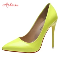 Aphixta 2022 Spring Super High 12cm Stiletto Heels Pumps Women Shoes Pointed Toe Florescence Patent Leather Office Thin Heel 1