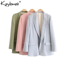 Винтажная Стильная Офисная Женская куртка с карманами, женские блейзеры года, модная верхняя одежда с длинными рукавами и Зазубренным воротником, Повседневная Chaqueta Mujer