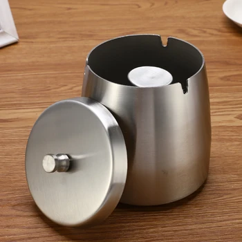 

Portable Silver Stainless Steel Windproof Ashtray Unbreakable with Cover Column Grooves Design High Quality S/M/L Large Capacity