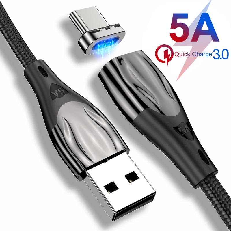 Магнитный зарядный кабель типа C 5A для быстрой зарядки QC4.0 USB телефонов Huawei Xiaomi