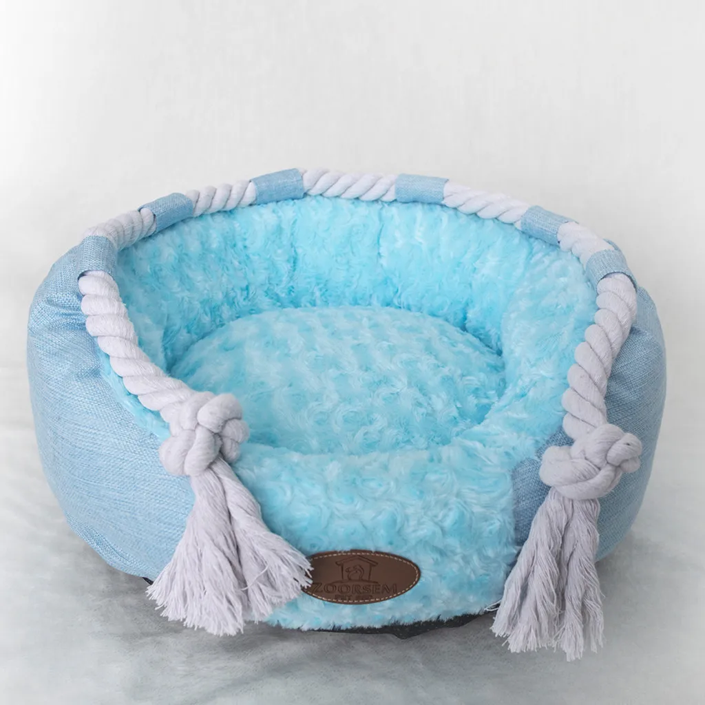 Pet Cat Soft Plush Round Pet Bed Donut Cat Dog Cushion Bed Warm Mat Can Be Machine Washed Waterproof Bottom Autumn and Winter