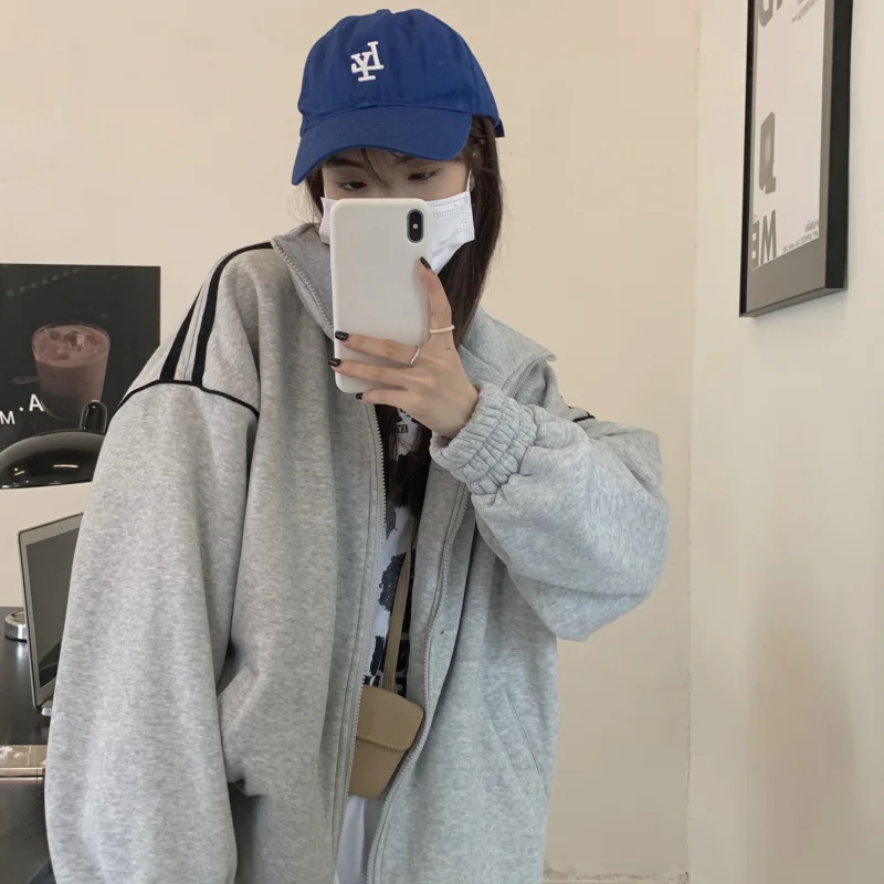 

women's coat autumn 2021 Fashion College style thickened plus velvet sweater jacket autumn casual cardigan baseball jacket