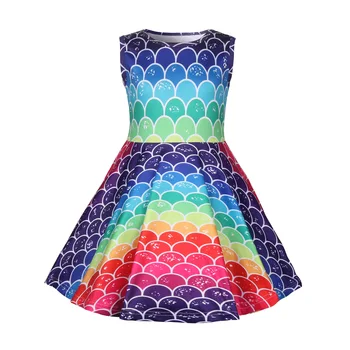 

Boutique Children's Wear 2020 Summer Color Fish Scale Girls Cartoon Children's Dresses Colorful cute sleeveless