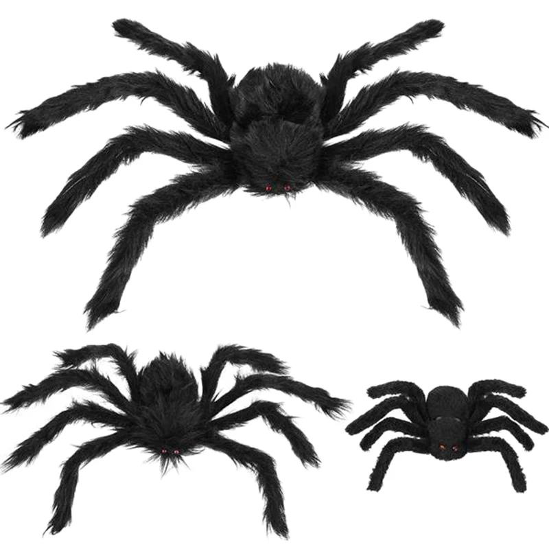3Pcs Black Big Halloween Plush Spiders Kids Children Toy Plush Black Multicolour Style for Party Halloween Decoration 30/50/75Cm