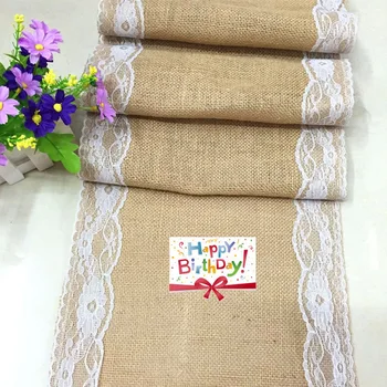 

30*270cm Vintage Burlap Lace Linen Table Runner Christmas Wedding Champagne Table Runners Dining Room Restaurant Table Gadget