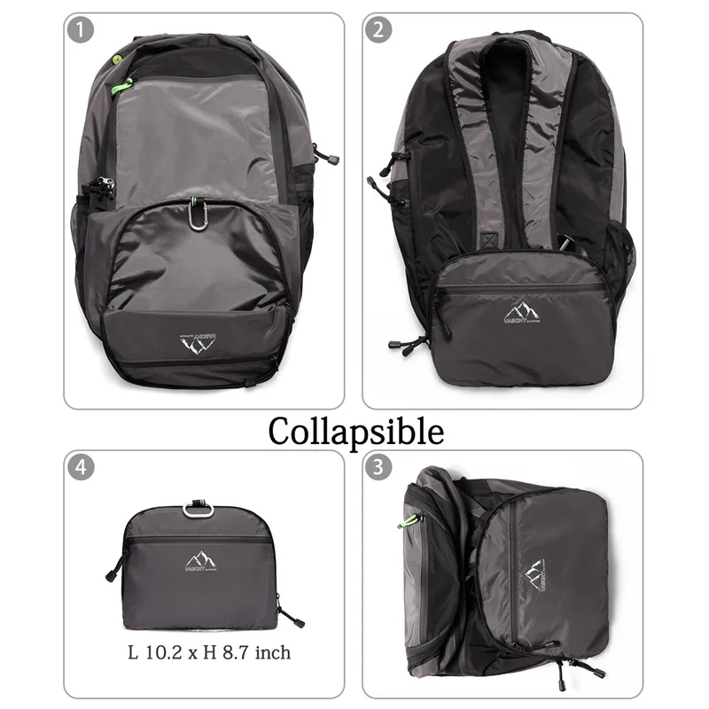 VASCHY Hiking Backpack Men Lightweight Water Resistant Collapsible Foldable Packable Travel Backpack with Chest Strap for Men