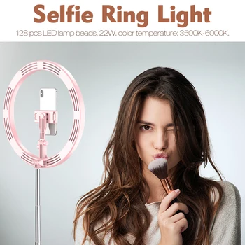 

Selfie Ring Light lamp with Adjustable Fold Stand 3 Modes 128 LED Ring Light with Phone Holder for Vlogs Live Stream YouTube