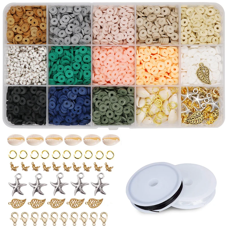 

15 Grid Multi Colored Polymer Clay Discs Shell Starfish Lobster Clasp DIY Bracelet Necklace For Jewelry Making Accessories