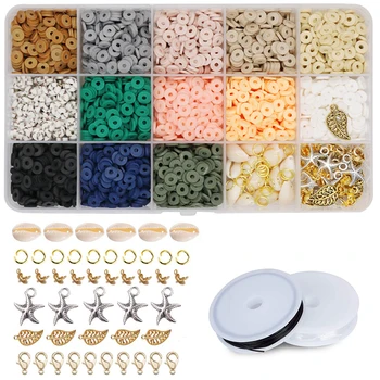 

15 Grid Multi Colored Polymer Clay Discs Shell Starfish Lobster Clasp DIY Bracelet Necklace For Jewelry Making Accessories