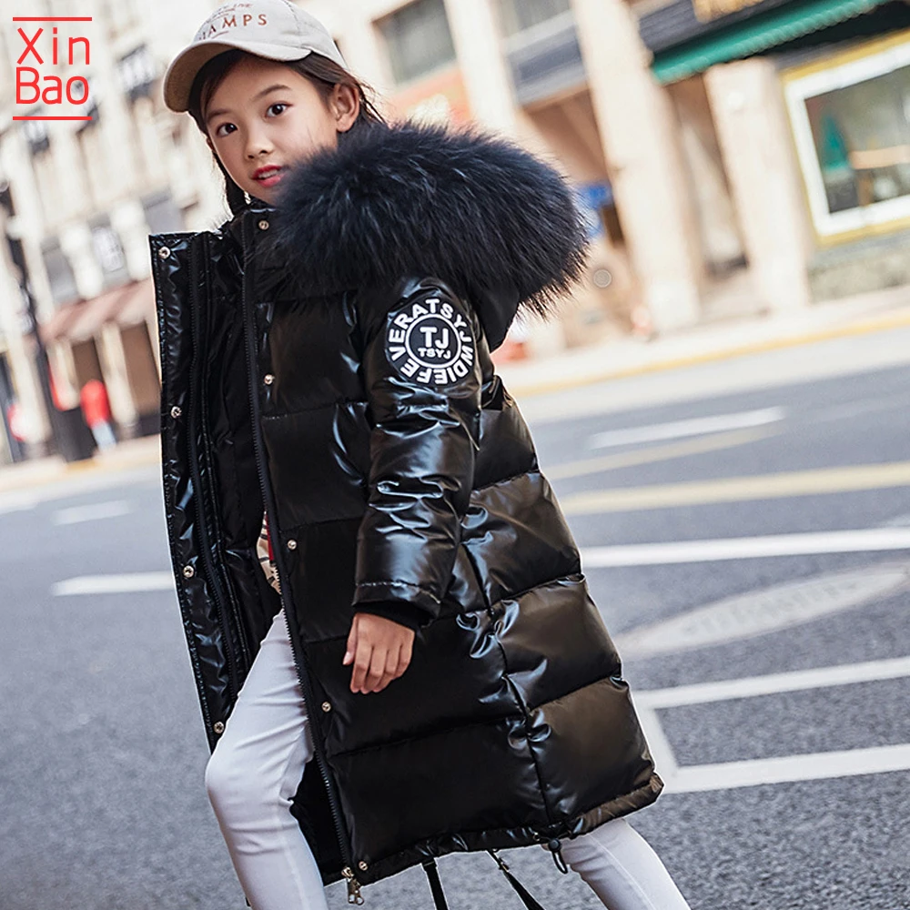 XINBAO-30 зимняя куртка для девочек, зимний комбинезон, куртка-пуховик на утином пуху, водонепроницаемая верхняя куртка с капюшоном, Детская парка для мальчиков, шерстяные одежды