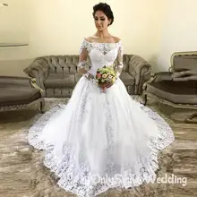 Abito Da Sposa Свадебные платья бальное платье с открытыми плечами Свадебные платья длинные рукав с накладной аппликацией платье невесты Vestido Branco Longo