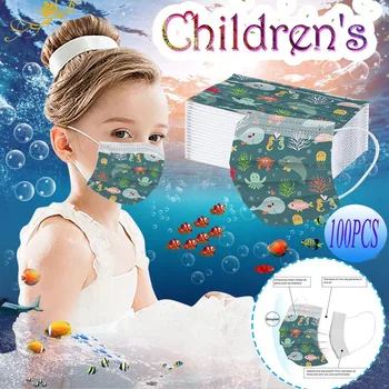 

100pcs Disposable Children's Mask Cartoon Dinosaur Pattern print Anti-fog Mouth Masks 3 Layer Spunlace Anti-pollen Dust Mask