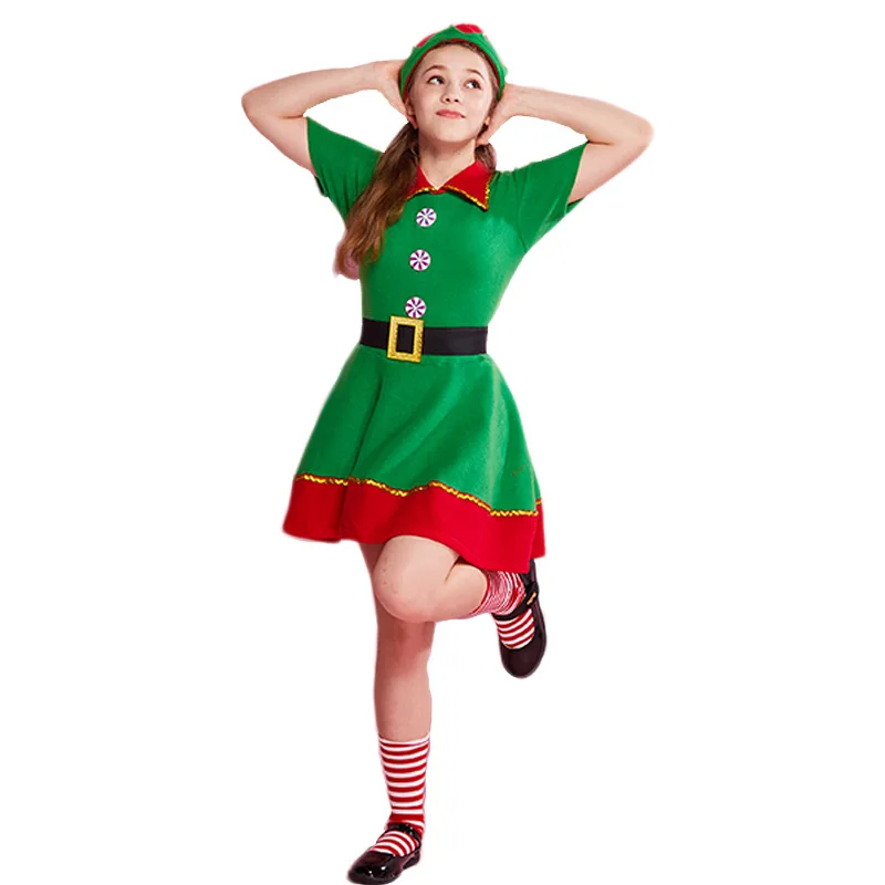 Eraspooky/Коллекция года, зеленый Рождественский эльфийский костюм, платье для взрослых, костюм Санта-Клауса, Одинаковая одежда для семьи Детский новогодний наряд для вечеринки