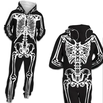 

New 2020 Women Men Space Suit Skeleton Spiderman Print Hooded Sleepwear Loose Zipper Open Onepiece for Adults Cosplay Jumpsuits