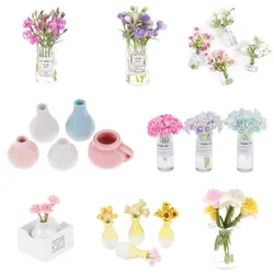 Vase de plantes vertes, pot de fleurs de Jasmine hortensia, Miniature, accessoires de décoration pour maison de poupée 1:12 