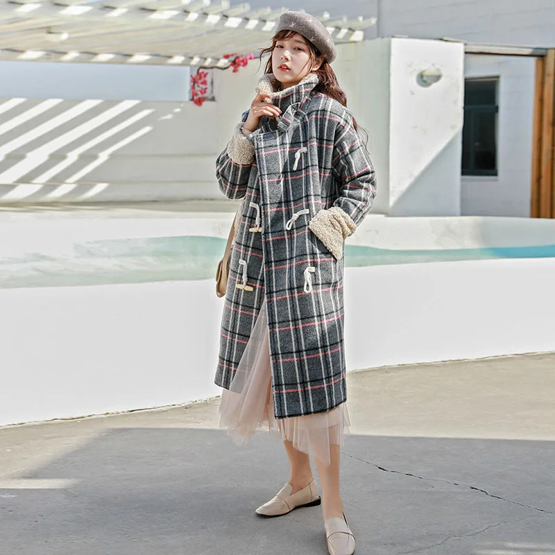 ##BUY 2019 Winter Fashion Women Woolen Jacket Plus Size Single 2019 WintePlaid Thicken Korean Long Coats Double Breasted Wool Overcoat
