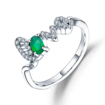 

GEM'S BALLET Natural Green Agate Gemstone Rings Real 925 Sterling Silver Love Letter Ring For Women Valentine's Day Fine Jewelry