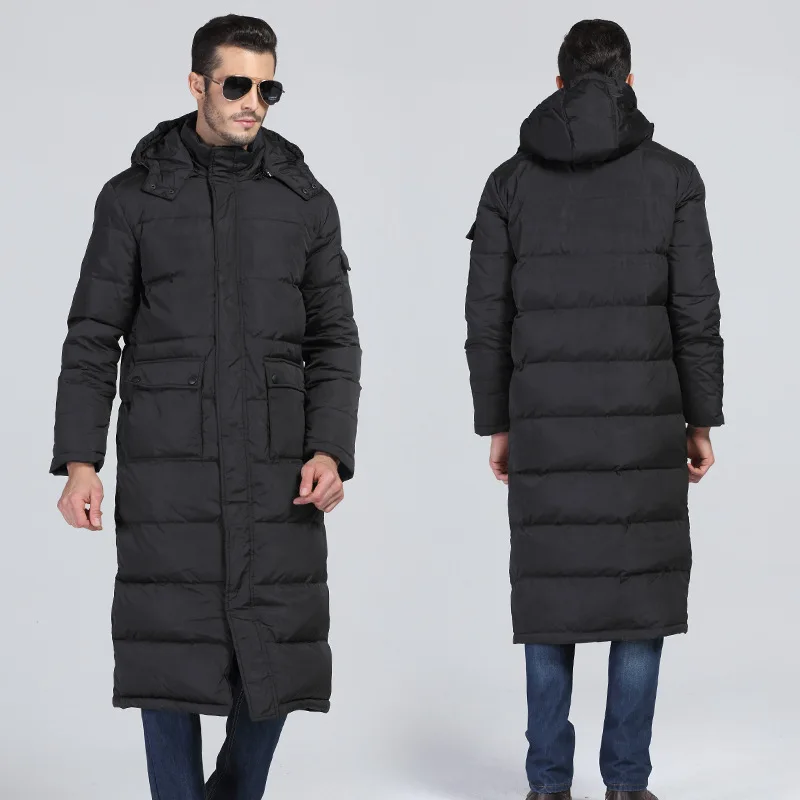 Лидирующий бренд, зимнее мужское теплое длинное пальто с капюшоном, хлопковый пуховик, Повседневная Свободная парка, негабаритная черная ветровка, мужские пальто