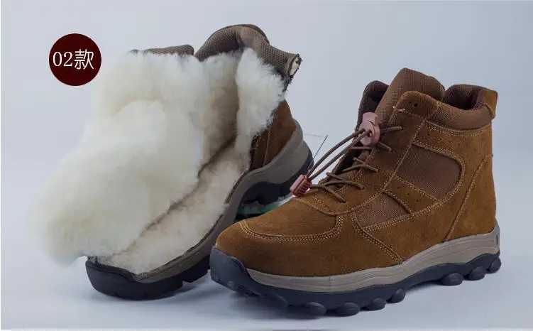 Natural Wool Snow Shoes Men Boots Genuine Leather Snow Boots Men Size 38-46 Warmest Skidproof Mens Winter Footwear Botte Homme