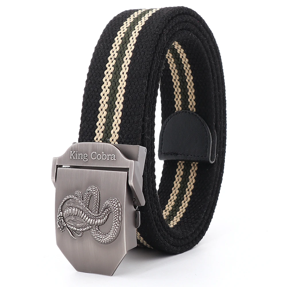 38mm Thick cotton belt Belt For Jeans Plus Size Automatic Buckle Snake Canvas Cowboy  Army Belt Waistband Black Male Waist Belt