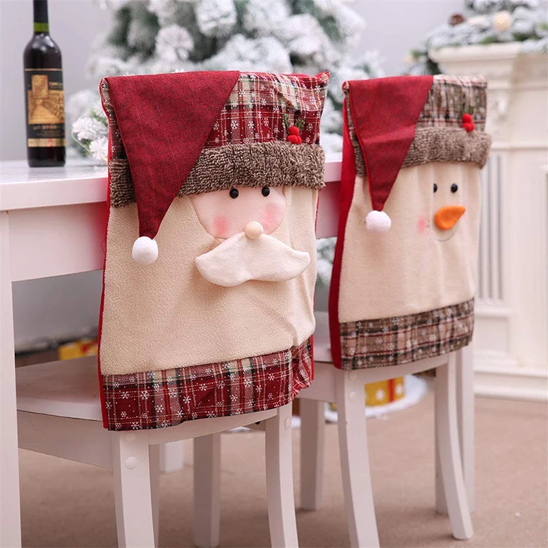 2 пары рождественских чехлов для стульев Санта Клаус Снеговик украшения для домашнего стула задняя крышка домашний декор