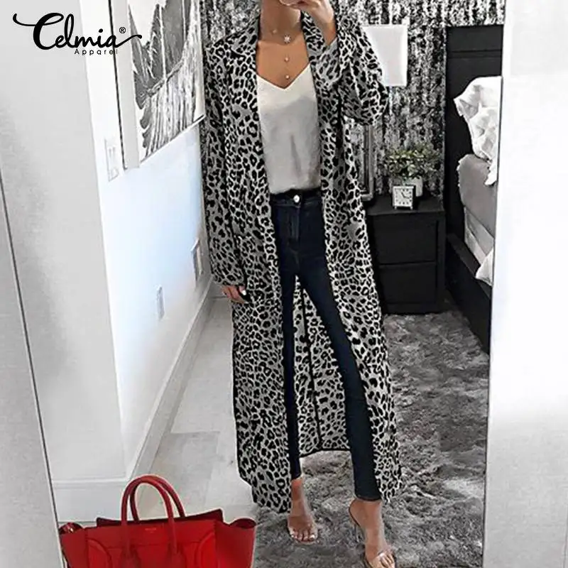 

Oversized Women 2019 Celmia Leopard Print Blouses Long Sleeve Lapel Casual Loose Tunic Tops Plus Size Long Shirts Femme Cardigan