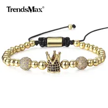 Проложили CZ Корона браслет из бисера для мужчин и женщин из плетеной кожи, ручной работы регулируемые браслеты Роскошные ювелирные изделия подарок DBM65