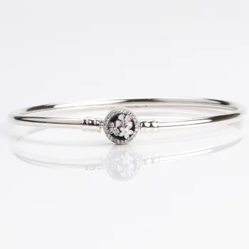 

Authentic 925 Sterling Silver New Style Poem Flower Blooming Cherry Blossom Pan Bracelet Fit Charm Bracelets Women Jewelry
