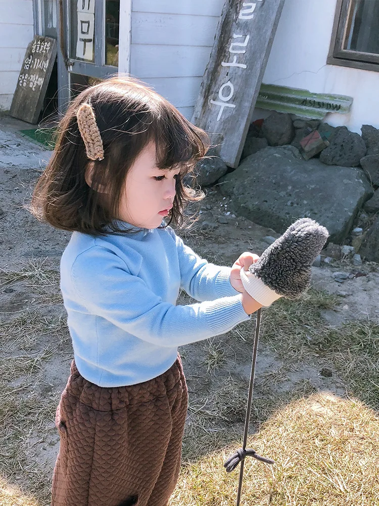 

2018 New Style Winter Girls Pullover High Collar Sweater Children Baby Warm Knit Low Waist Jersey G1013
