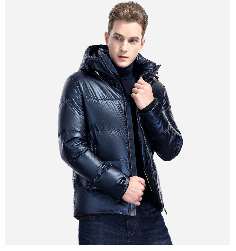 high quality men's winter warm solid duck down jacket with hood thick short outerwear coat black navy silver
