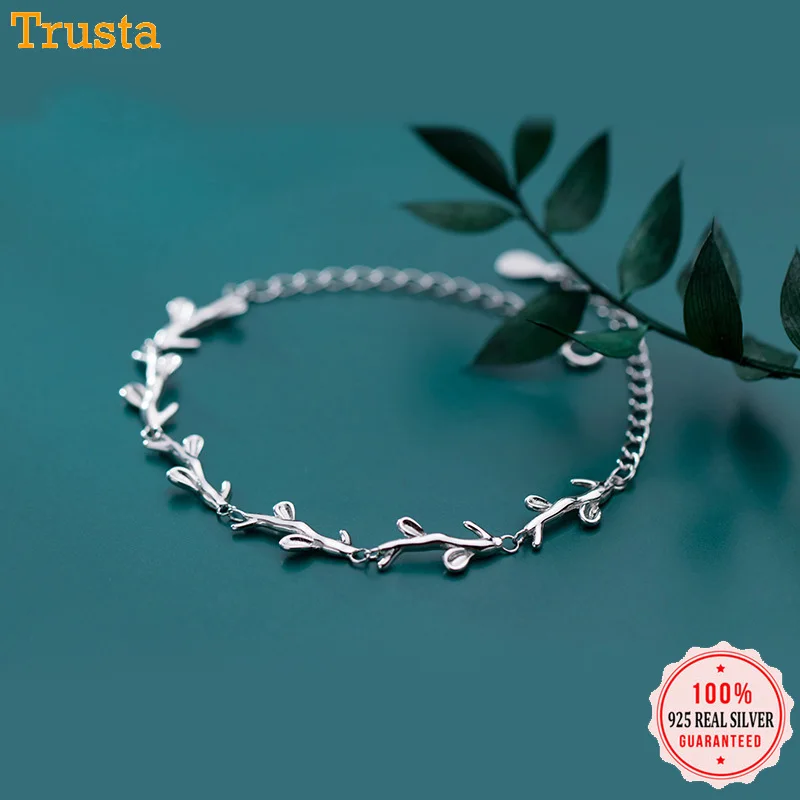 

Trustdavis Genuine 925 Sterling Silver Minimalist Branches Leaves Bracelets For Women Hand Accessories Silver 925 Jewelry DT75