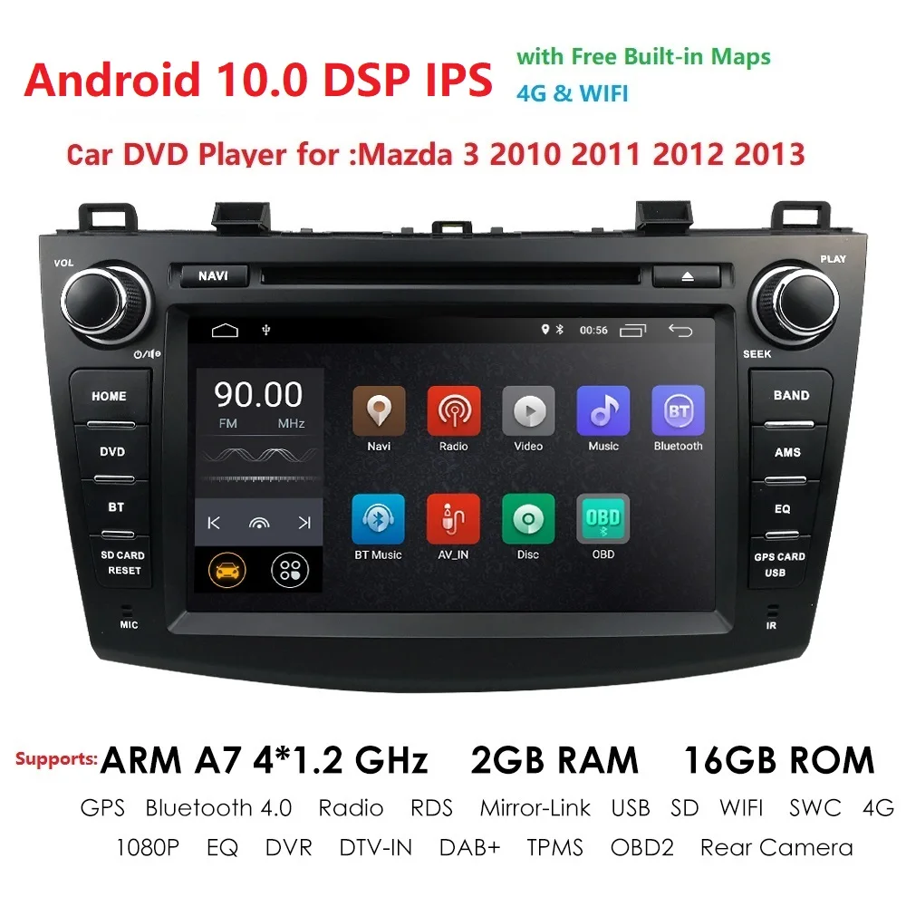 Hizpo Android 10 2Din 8 дюймов Автомобильный мультимедийный dvd плеер для Mazda 3 2010 2011 2012 2013 Quad