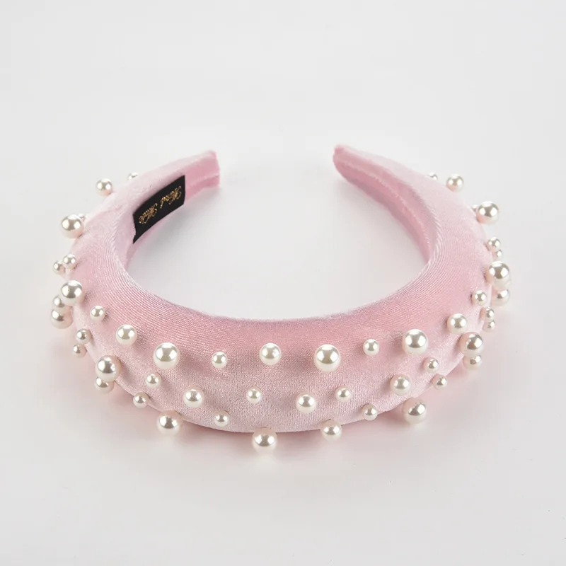 Style 1 Pink 1 шт. модные аксессуары для волос, Женская жемчужная Толстая бархатная повязка на голову, Твердые широкие повязки на голову для девочки, женские аксессуары для волос, головные уборы - Цвет: Style 1 Pink