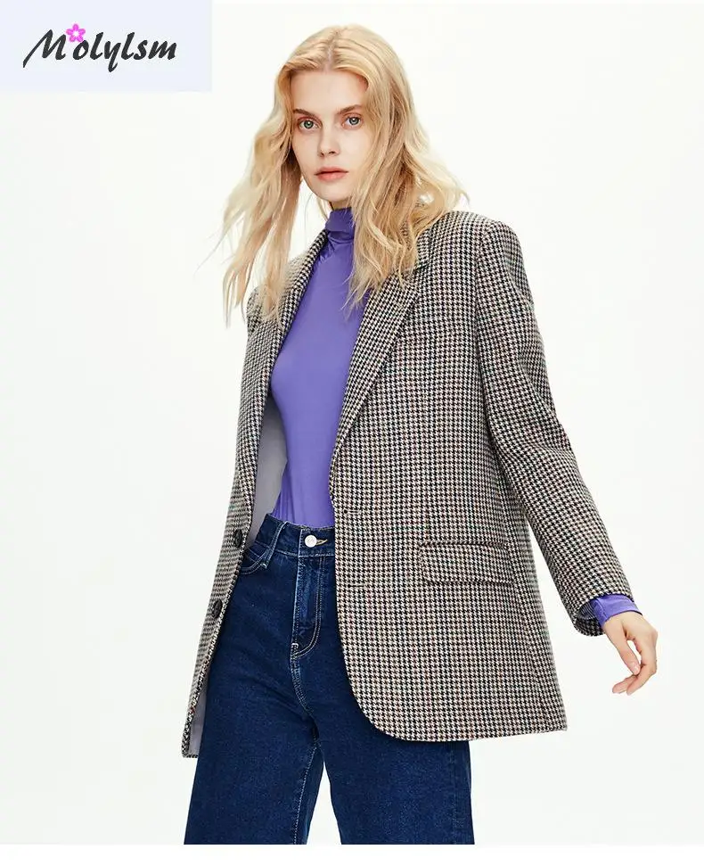 New Wool Plaid Suit Coat In Autumn / Winter 2020 Blazer Women Femme Veste