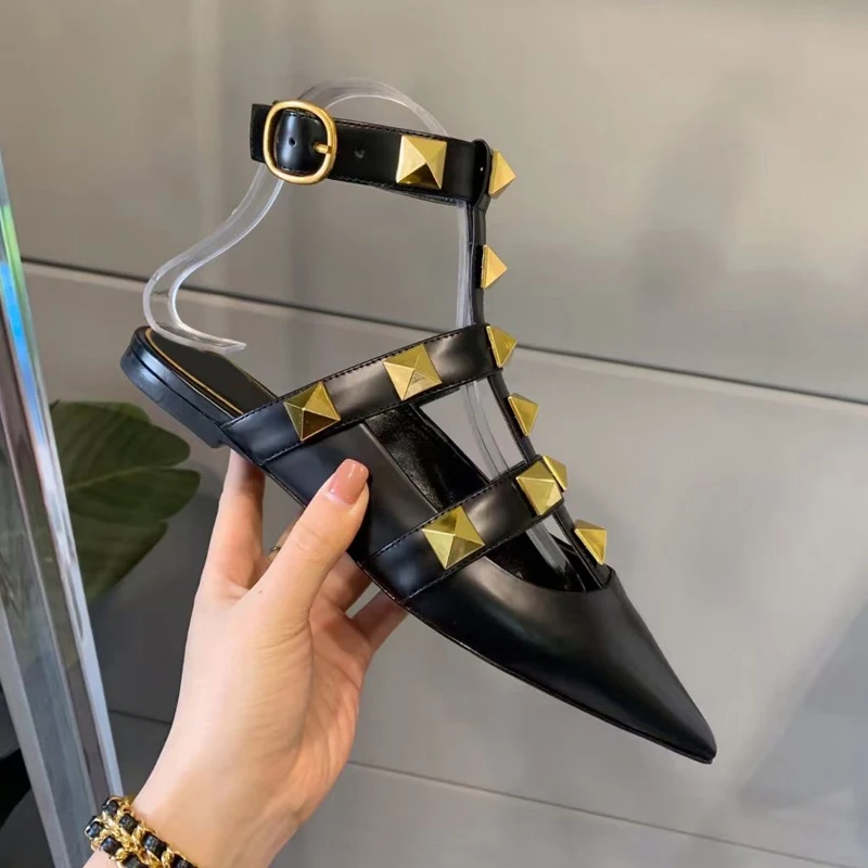 Sandalias de punta estrecha para mujer, chanclas planas de moda, zapatos informales de lujo, Sandalias de tacón grueso, 2021